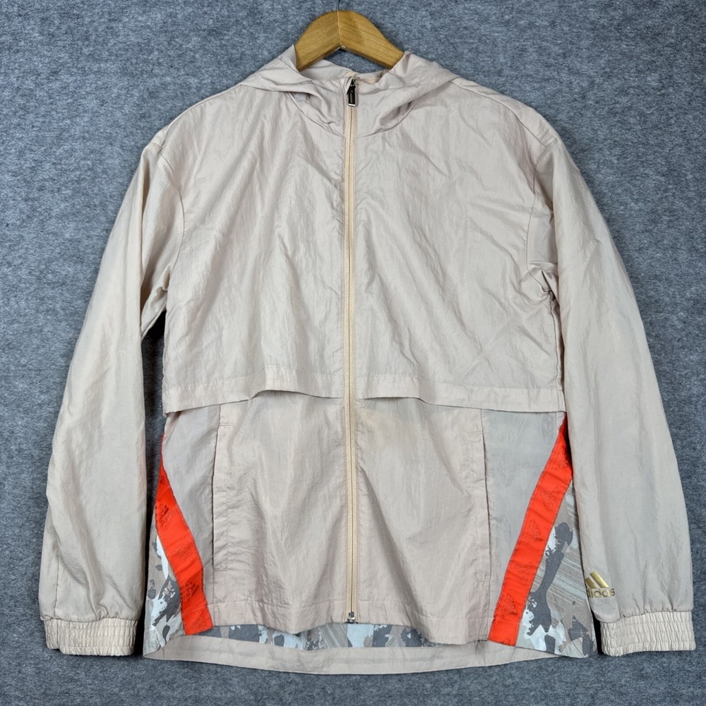 Adidas Jacket Womens Small Camo Lightweight Swoosh Windbreaker Hooded